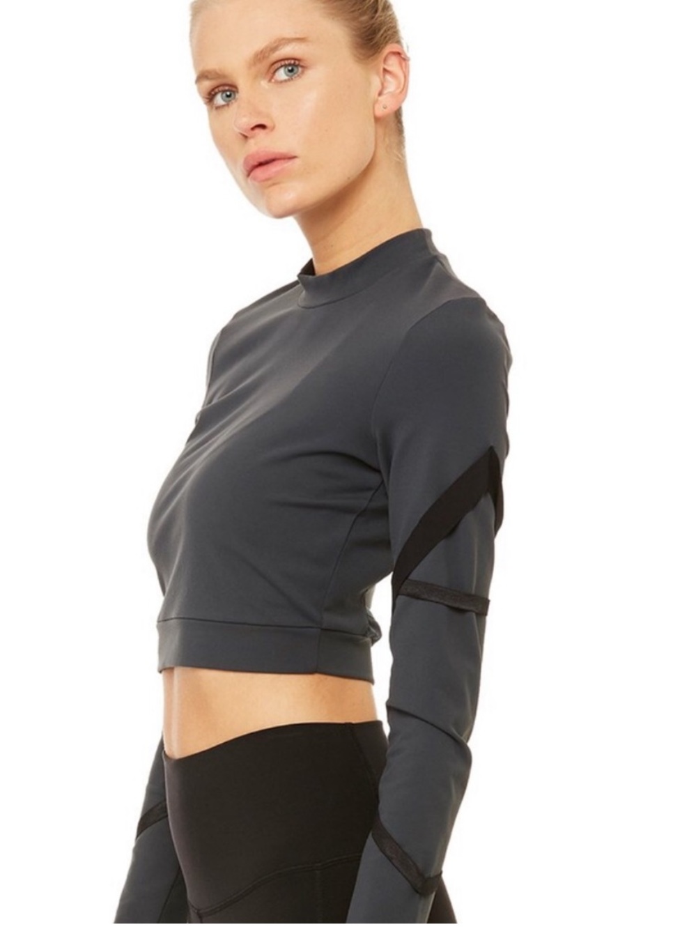 Alo Yoga Women's Charcoal Gray Long-Sleeve Crop Top Size S